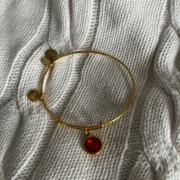 ALEX AND ANI Gold July Birthstone Charm Bangle - Ruby Colour Bracelet - Picture 2 of 8